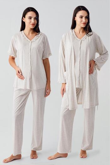 Artış Short Sleeve Buttoned Cotton Maternity Dressing Gown Pajama Set