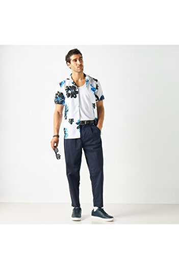 FAV All-Over Floral Print Shirt with Camp Collar and Short Sleeves