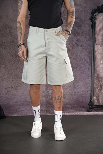 king brich High Waist Cargo Pocket Men's Denim Capri Shorts