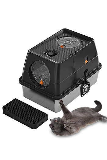 KidLe Stainless Steel Litter Box with Lid Metal Cat Litter Box with Litter Scoop