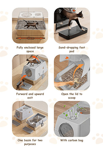 KidLe Stainless Steel Litter Box Metal Cat Litter Box with Litter Scoop Extra Large Cat Box High Sides