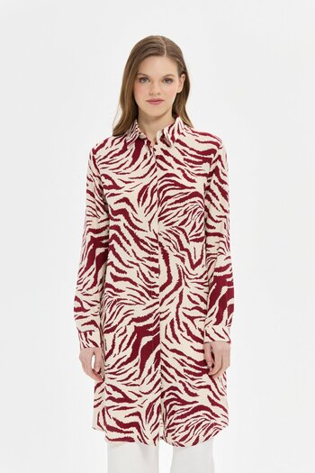 Esswaap Zebra Desenli Tunik  Bordo