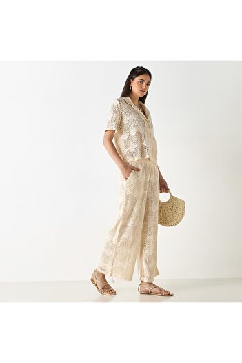FAV Lace Detail Wide Leg Pants with Elasticated Waistband and Pockets