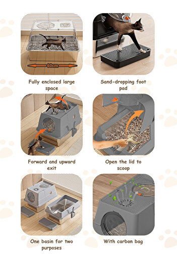 KidLe Stainless Steel Litter Box with Lid Metal Cat Litter Box with Litter Scoop