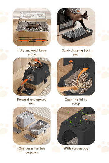 KidLe Stainless Steel Litter Box with Lid Metal Cat Litter Box with Litter Scoop