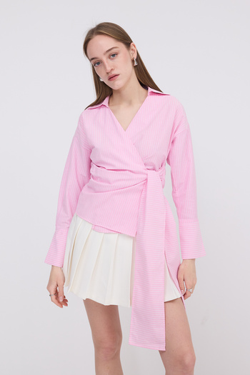 Addax Side Tie Striped Shirt G17125