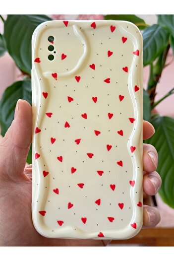Fibaks Case for iPhone XS Max Silicone Cover with Wave Edge Red Heart Pattern with Camera Protection