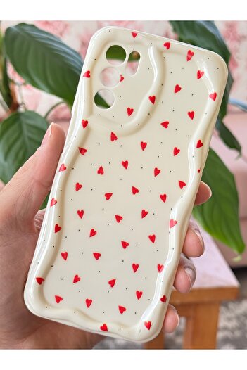 Fibaks A16 Case Camera Protection Wave Edge Red Heart Pattern Silicone Cover