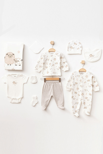 Aziz Bebe Baby Boy Lamb Patterned 10' Hospital Discharge Set 0 Months - 3 Months