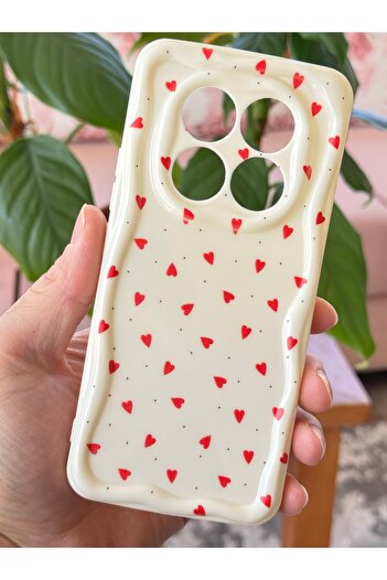 Fibaks Xiaomi Redmi Note 14 Pro Case Wave Edge Red Heart Pattern Silicone Cover with Camera Protection