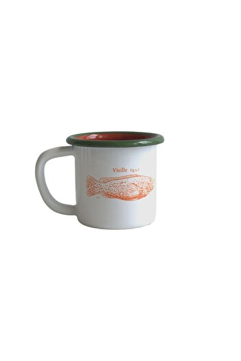 Elifle Enamel Small Mug 250ml Fish Pattern Mug for Coffee Tea Drink Camping Picnic Nautical Seafood