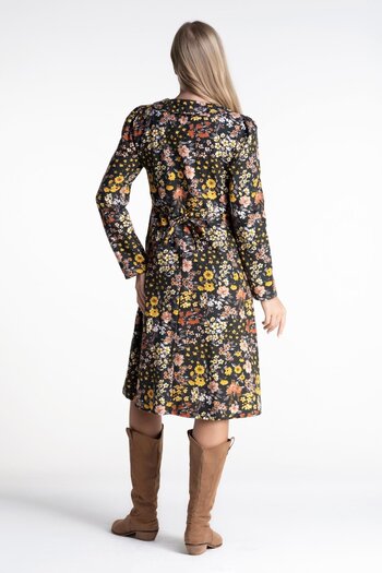 Eliş Şile Bezi Long Sleeve Flannel Spring Branch Midi Length Autumn and Winter Dress Khaki Hk