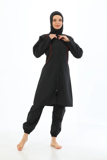 Elit Parachute 4-Piece Zippered Black Full Covered Hijab Swimsuit