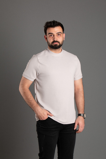 ZEKİ ÖZER Zeki Özer Men's Gray Half-Neck Soft T-Shirt
