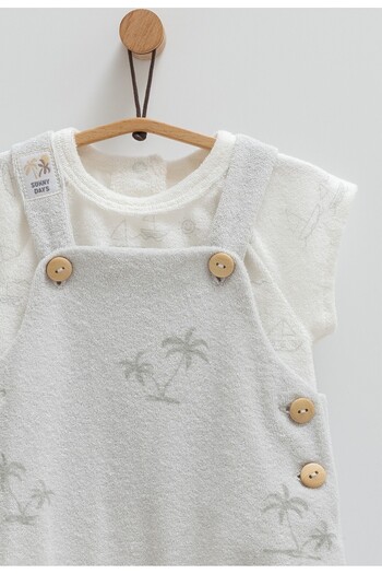 Caramell Baby Boy Towel Fabric Salopet Soft and Comfortable Design 100% Cotton Palm Pattern Button Detailed