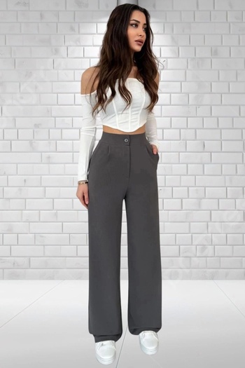 PALAZZO Women's Anthracite High Waist Crepe Fabric Lycra Palazzo Trousers