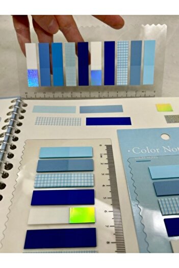 Kağıt Gemi Dükkan 10 Colorful Ruled Gilded Blue Shades Index Sticker/Index/Post-It/Postit/Bookmark/Note Paper