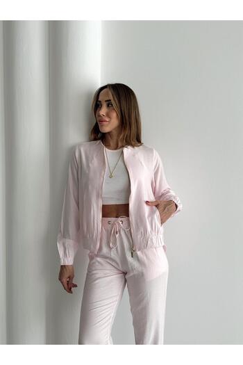 Maldia Shop Women's Zippered Jacket Trousers Top-bottom Pink Suit