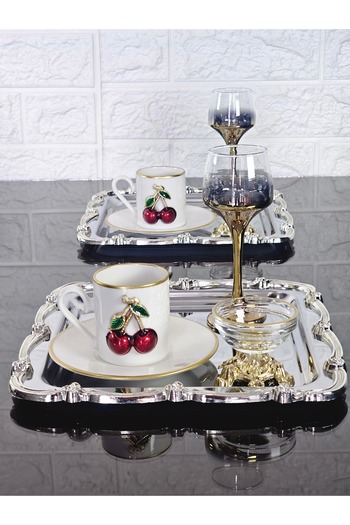 atabey home collection 2Pcs Silver Serving Tray: Presentation Tray, Coffee & Tea Tray, with Rose Frame
