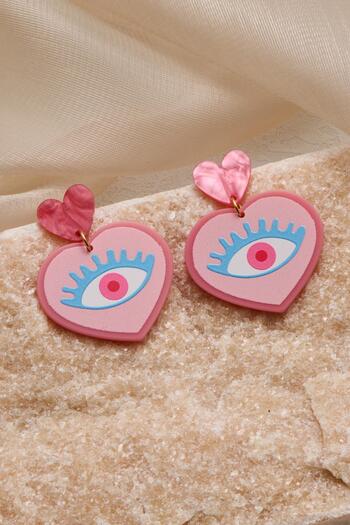 New Obsessions Sweet Pink Eye Detailed Acetate Earrings