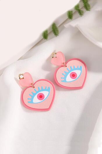 New Obsessions Sweet Pink Eye Detailed Acetate Earrings