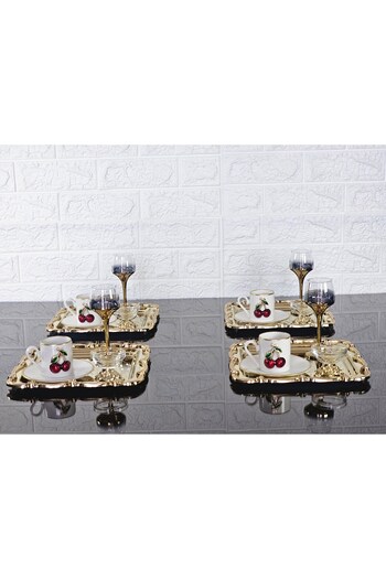 atabey home collection 6 Pieces Gold Tray: Hardness Jars & Coffee & Įçi Trays