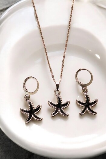 EUROMODA Black Sea Star Design Necklace Earrings Jewelry Set
