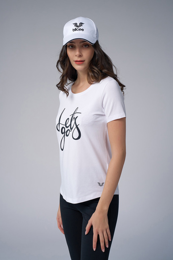 bilcee White Glitter Printed T-Shirt - Women
