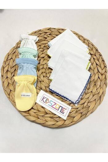 kidszone 100% Cotton Newborn Baby Gloves and Mouth Wipes 4 Pieces of Gloves 10 Pieces of Mouth Wipes