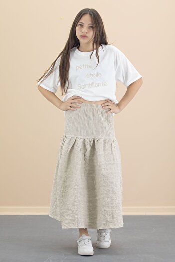 Cansın Mini Beige Female Child Short Sleeve t Shirt Skirt Suit 20548