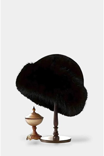 roseberry Black Mongolian Feather Heart Winter Cool Women's Hat - R1047