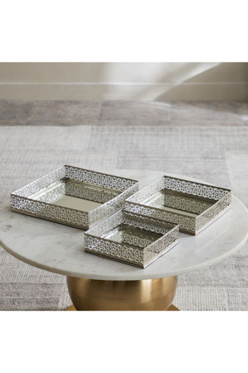 Home Box Milo 3-Piece Metal Square Perforated Mirror Tray Set