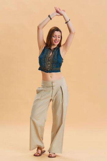 Los banditos Bohemian Trousers with Pleated Bias Cut Buttons