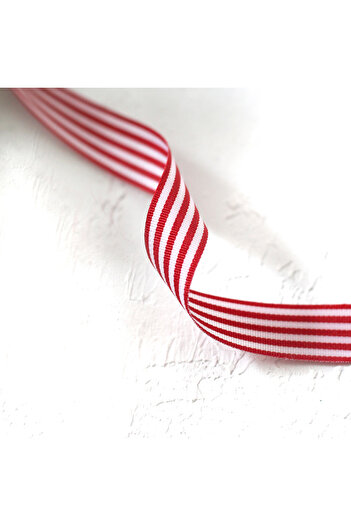 Bimotif Red and White Striped Taffeta Ribbon, 15 mm 10 Meters