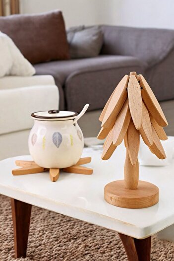 Qerhome Bamboo Practical Trivet, Folding Trivet with Stand