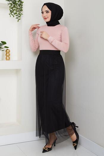 hafsamina Fusta din tul cu talie elastica - neagra HM2704