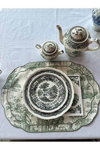 ref crea Toile De Jouy Set de 2 farfurii americane verde