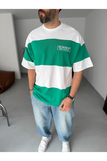 BYBASICMAN Green Stripe Something Embroidered Oversize T-Shirt Jj-100