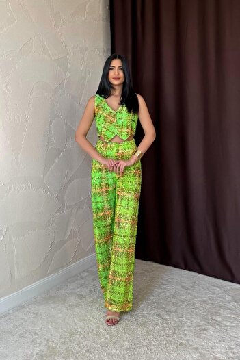 fh fashionhere Green Sequin Vest and Pants Set