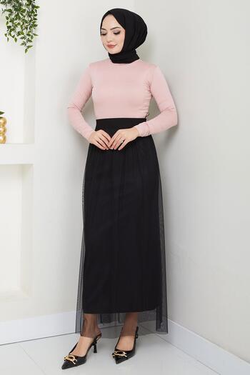 hafsamina Fusta din tul cu talie elastica - neagra HM2704