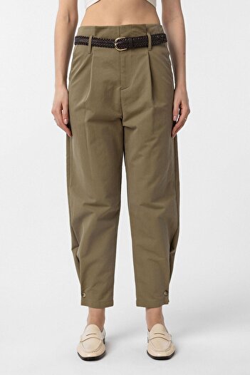 Antioch Khaki High Waist Buttoned Fit Women's Trousers