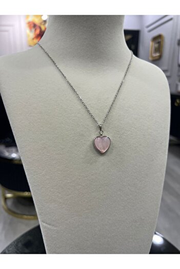 Store Pink Heart Necklace with Steel Chain