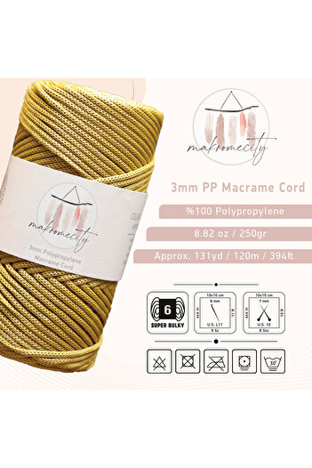 Makromecity Premium 250 gr 3mm Polyester Makrome Ipi Hardal 120 M Supla Ip Ve Çanta Ipliği