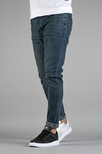 bombe Ανδρικό Slim Fit Στενό Κόψιμο Νυχιών Τζιν Παντελόνι Μπλε