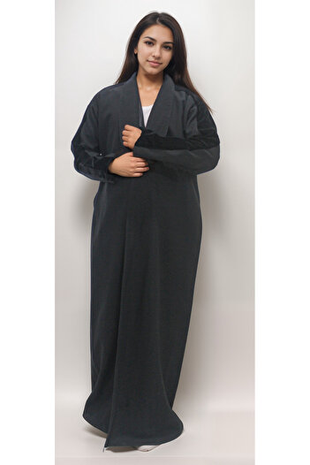 Generic Black linen abaya with black velvet lining