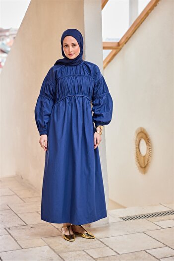 LOCCO Women's Piping Detailed Dress Navy Blue