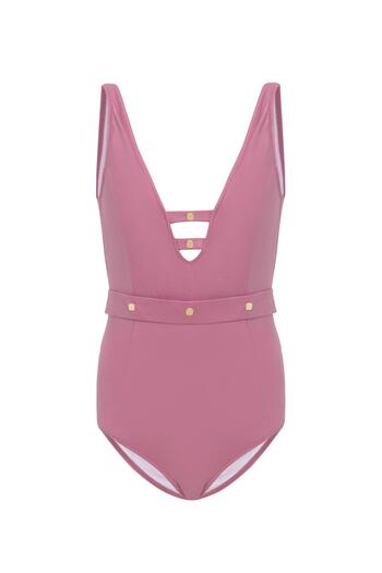 AQUAVİVA Aquaviva Women's Dusty Rose Laura V-Neck Eyelet Swimsuit
