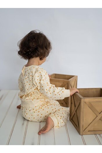 Kirazkids Yellow Poppy Patterned Cotton Pajama Set