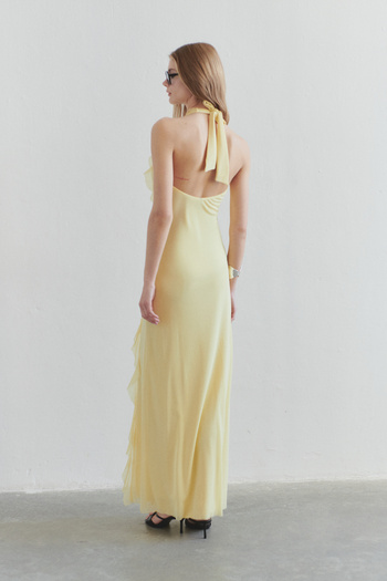 Trendyol Collection Limited Edition Light Yellow Ruffled Lined Tulle Evening Dress Night Graduation Dress Tprss25Ae00063