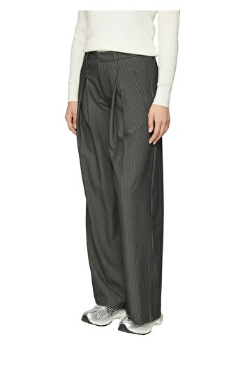 QS by s.Oliver Pinstripe Trousers with a Waistband Detail in Contrast Color